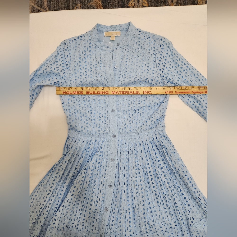 Michael Kors Light Blue Eyelet Long Sleeve Button Dress - Picture 4 of 12